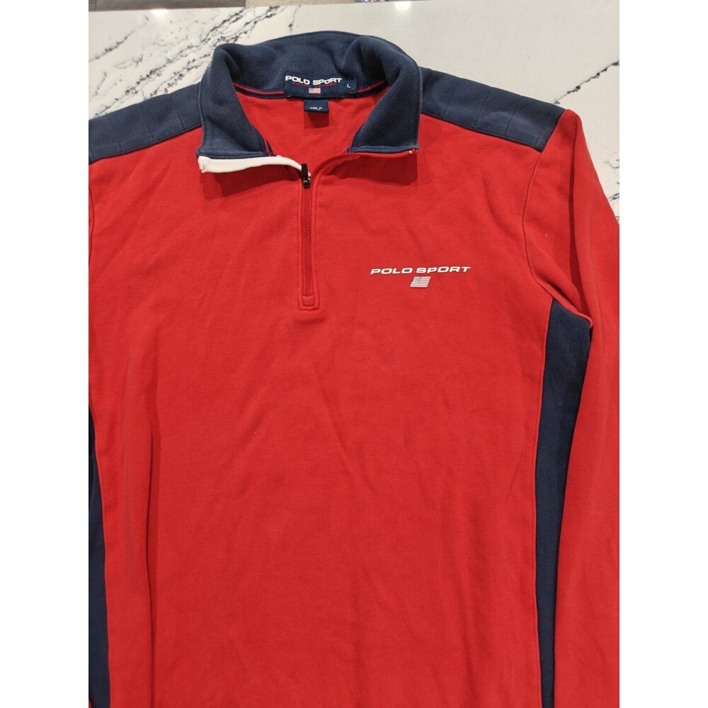 Polo Sport Ralph Lauren Quarter Zip Sweatshirt Mens Medium Red Blue USA Flag